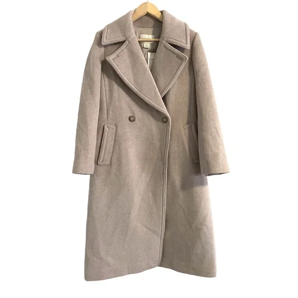 NWT Club Monaco Daylina Almond Beige Wool Coat Size Large Long Wool Coat - Picture 2 of 9